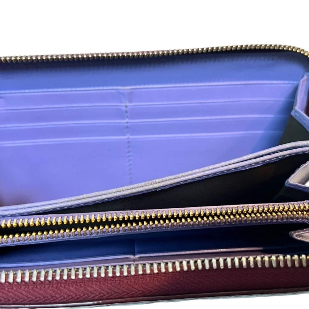 DIOR | Vintage Trotter Print Patent Leather Long Zip Wallet in Bordeaux/Lavender